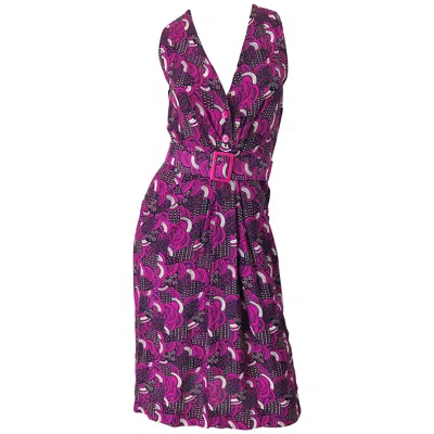Pre-owned Pierre Balmain 1980s Pink Abstract Flower Geometric Silk Linen Vintage 80s Dress