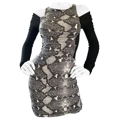 Pre-owned Pierre Balmain 1990s  Black And White Snakeskin Cold Shoulder Sexy Dress