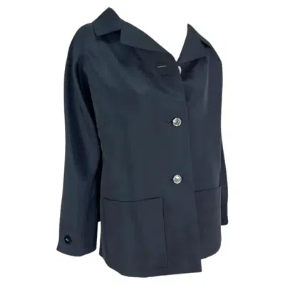 Pre-owned Pierre Balmain 2000  Haute Couture By Oscar De La Renta Navy Car Coat Custom In Blue