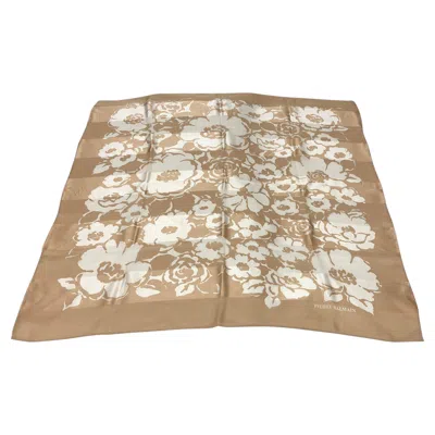 Pre-owned Pierre Balmain A 1980s  White And Brown Floral Silk Foulard