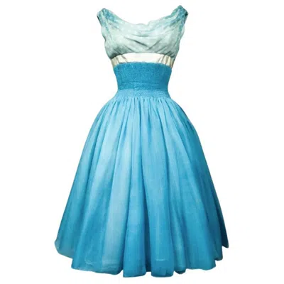 Pre-owned Pierre Balmain A  Couture Turquoise Silk Chiffon Cocktail Gown- France Circa 1958 In Blue
