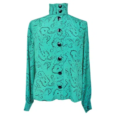 Pre-owned Pierre Balmain A  Printed Silk Blouse - France Circa 1985 In Blue