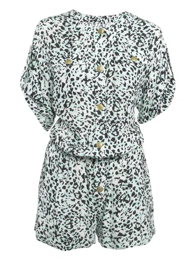 Pre-owned Pierre Balmain Alexis Abstract-print Silk Romper In White