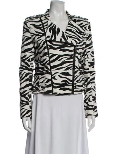 Pre-owned Pierre Balmain Animal Print Biker Jacket In Black/white