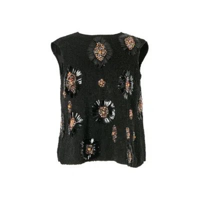 Pre-owned Pierre Balmain Beaded Black Silk Sleeveless Top