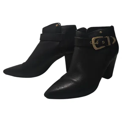 Pre-owned Pierre Balmain Black And Gold Baroque Buckle Women's Boots Ankle