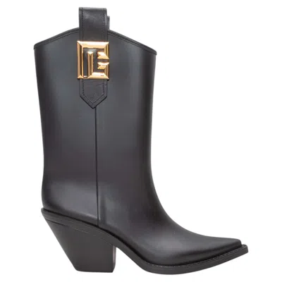 Pre-owned Pierre Balmain Black Balmain Pointed-toe Rubber Western Boots Size 40