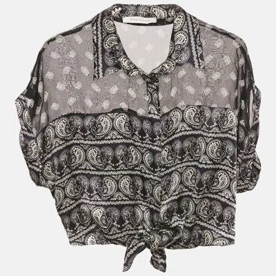 Pierre Balmain Black Paisley Print Silk Tie Knot Crop Top In Multi
