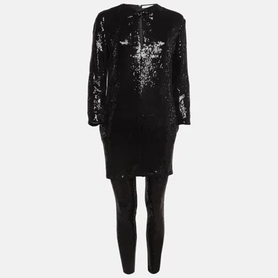 Pre-owned Pierre Balmain Black Sequin Blouse And Pants Set L