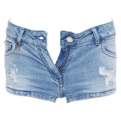 Pre-owned Pierre Balmain Blue Distressed Washed B Logo Charm Hot Shorts 24"
