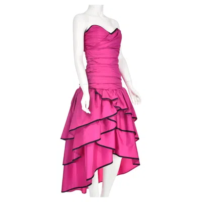 Pre-owned Pierre Balmain C.1980s Hot Pink Taffeta Flamenco Style Strapless Party Dress Xs