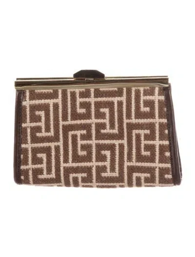Pre-owned Pierre Balmain Canvas Graphic Print Continental Wallet In Brown