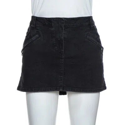Pierre Balmain Dark Grey Washed Denim Mini Skirt In Black