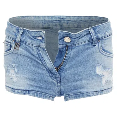 Pierre Balmain Distressed Washed B Logo Charm Hot Shorts In Blue