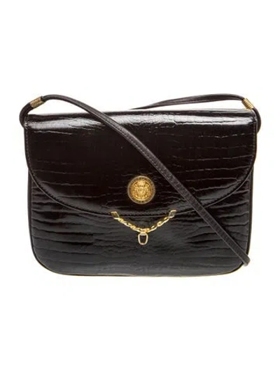 Pre-owned Pierre Balmain Embossed Leather Shoulder Bag In Black
