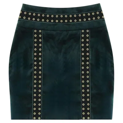 Pre-owned Pierre Balmain Eyelet-embellished Velvet Mini Skirt In Black