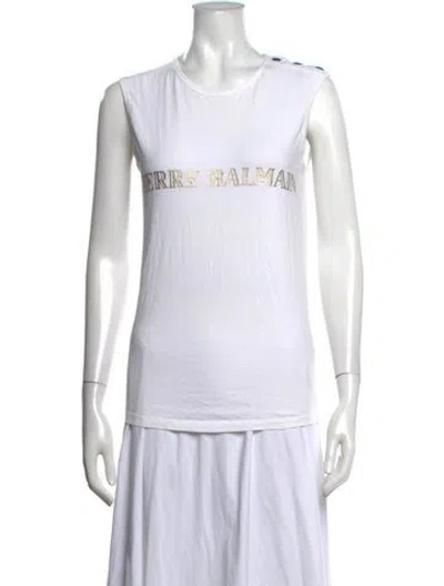 Pre-owned Pierre Balmain Graphic Print Crew Neck Top In Neutrals