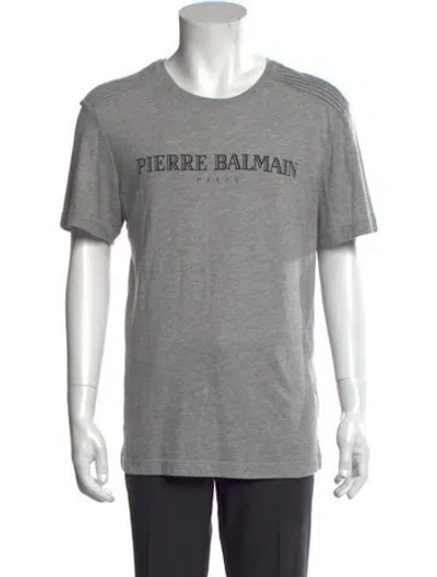 Pre-owned Pierre Balmain Graphic Print Crew Neck T-shirt In Gray