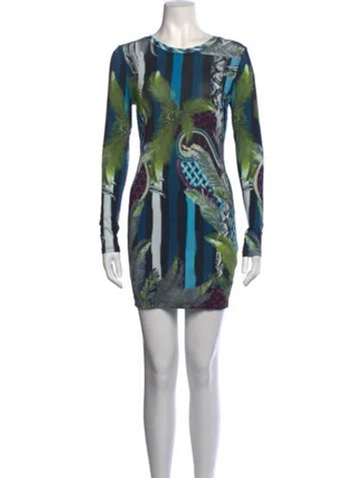 Pre-owned Pierre Balmain Graphic Print Mini Dress In Blue/green