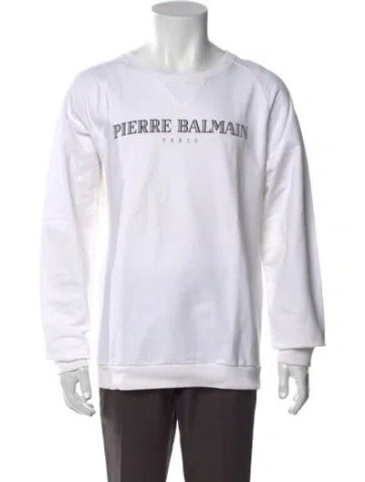 Pre-owned Pierre Balmain Graphic Print Scoop Neck Sweatshirt In White