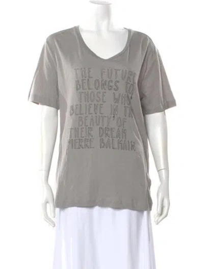 Pre-owned Pierre Balmain Graphic Print V-neck T-shirt W/ Tags In Neutral