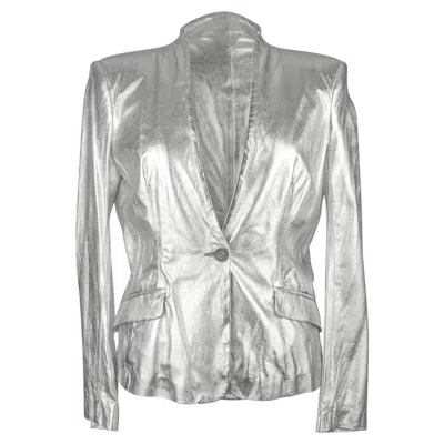 Pre-owned Pierre Balmain Jacket Metallic Silver Leather Lightweight 42 / 8