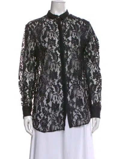 Pre-owned Pierre Balmain Lace Pattern Long Sleeve Blouse In Black