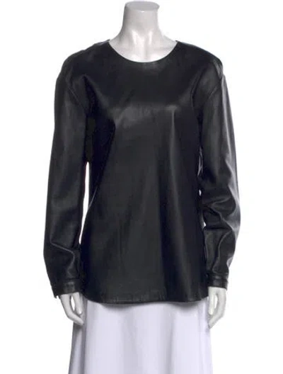 Pre-owned Pierre Balmain Leather Scoop Neck Blouse In Black