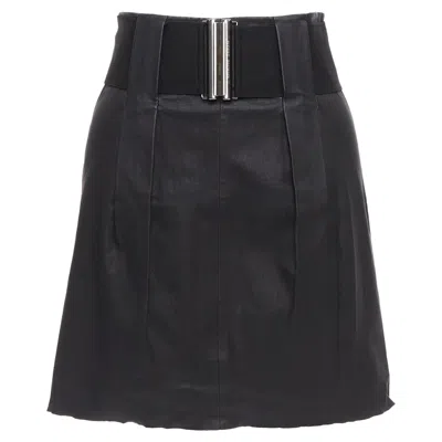Pierre Balmain Leather Wide Logo Elastic Belted A Skirt In Black