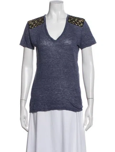 Pre-owned Pierre Balmain Linen V-neck T-shirt In Blue