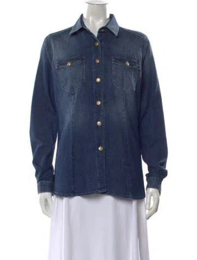 Pre-owned Pierre Balmain Long Sleeve Button-up Top In Blue