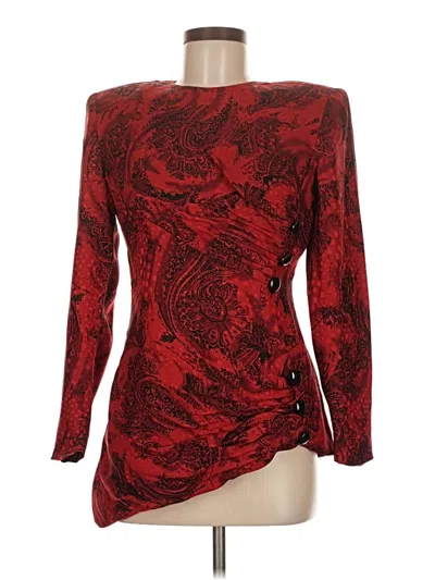 Pre-owned Pierre Balmain Long Sleeve Silk Top Red One Shoulder Neckline Tops