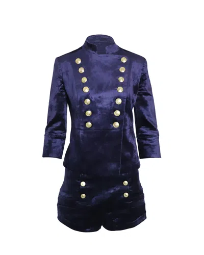 Pierre Balmain Military Blazer And Shorts Set In Blue Velvet
