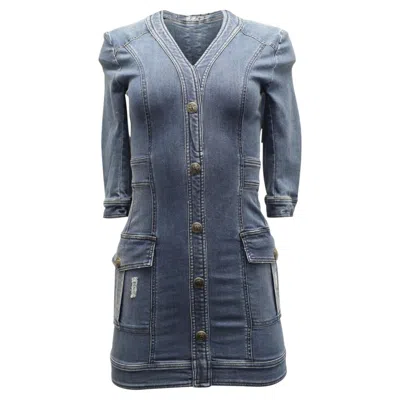 Pre-owned Pierre Balmain Mini Dress In Blue Denim
