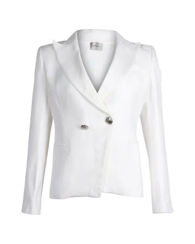 Pierre Balmain Peak Lapel Double-breasted Blazer In White Cotton