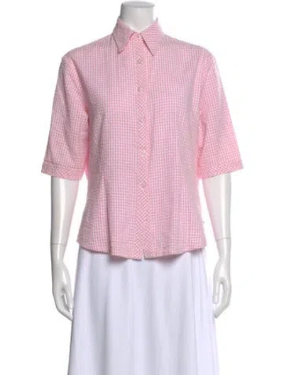 Pre-owned Pierre Balmain Plaid Print Short Sleeve Button-up Top In Pink