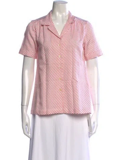 Pre-owned Pierre Balmain Polka Dot Print Short Sleeve Button-up Top In Pink