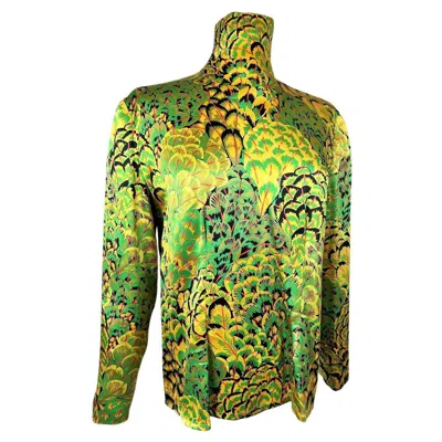 Pre-owned Pierre Balmain Printed Satin Blouse By  Haute Couture - France Circa 1980 In Green