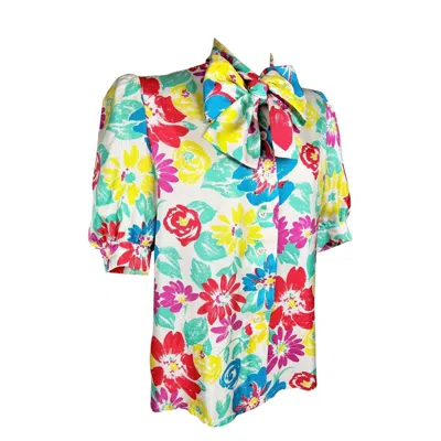 Pre-owned Pierre Balmain Printed Silk Blouse By  - France Circa 1985 In Sand