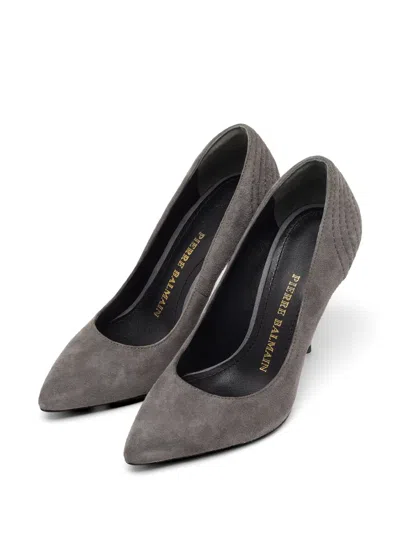 Pre-owned Pierre Balmain Quilted Pointed-toe Pumps In Gray