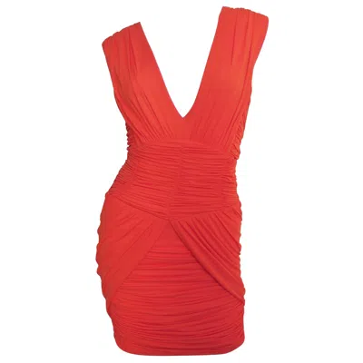 Pre-owned Pierre Balmain Ruched Dress In Red