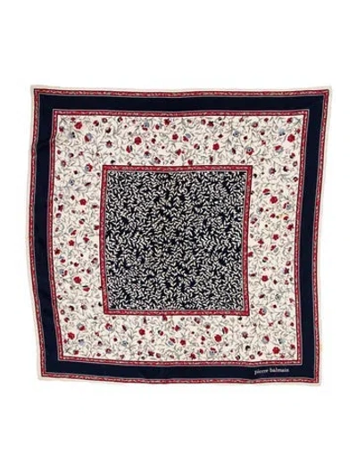 Pre-owned Pierre Balmain Silk Floral Print Bandana In Blue