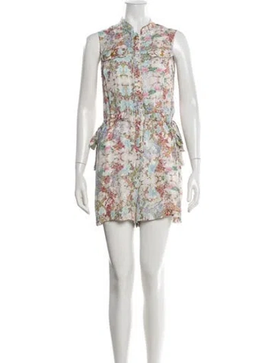 Pre-owned Pierre Balmain Silk Floral Print Romper In White