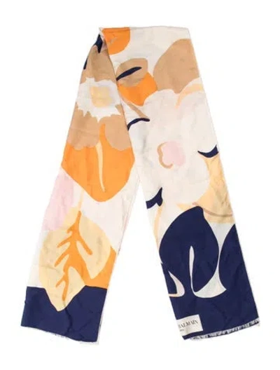Pre-owned Pierre Balmain Silk Floral Print Scarf In Blue
