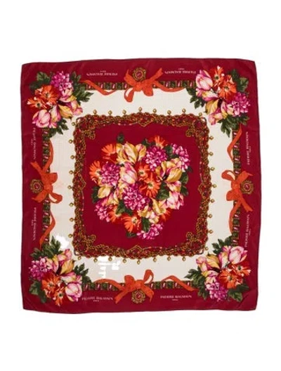 Pre-owned Pierre Balmain Silk Floral Print Scarf In Red