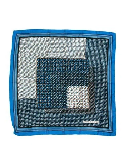 Pre-owned Pierre Balmain Silk Graphic Print Scarf In Blue