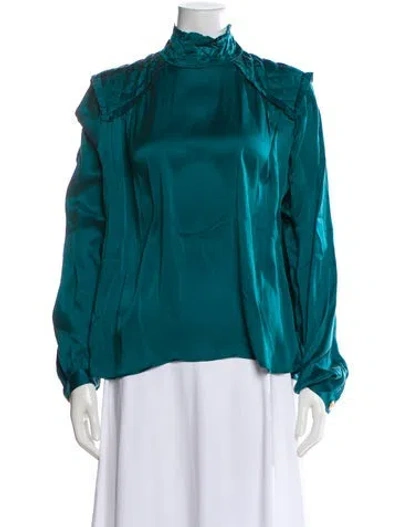 Pre-owned Pierre Balmain Silk Long Sleeve Blouse In Blue