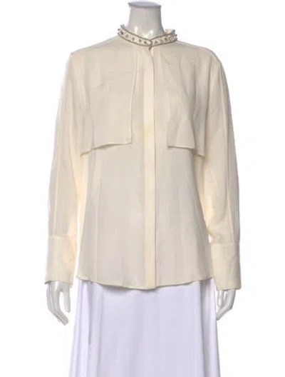 Pre-owned Pierre Balmain Silk Long Sleeve Blouse In Neutral