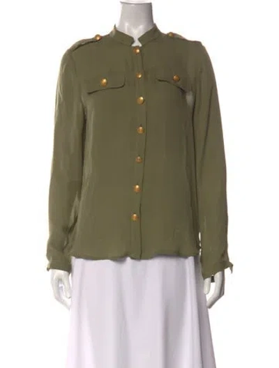 Pre-owned Pierre Balmain Silk Long Sleeve Top In Green