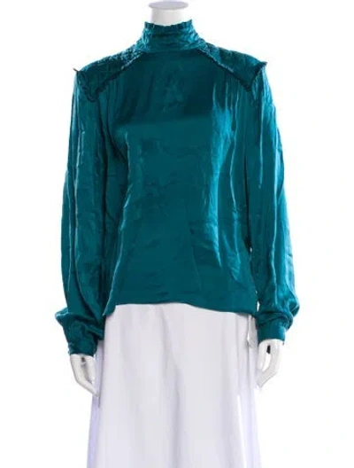 Pre-owned Pierre Balmain Silk Mock Neck Blouse In Blue